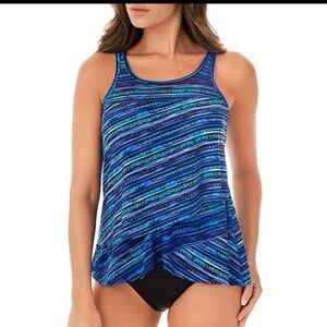 Women's Blue Striped Tankini Top (size 10DD)